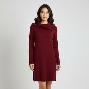 Burgundy Wine Cowl Neck Sweater Sheath Dress size Small‎ Lacing Sleeves